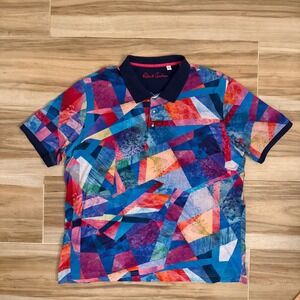 Robert Graham Mens 2XL Polo Shirt Abstract Geometric Print Blue Short Sleeve